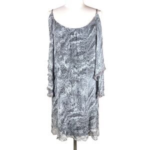 Ella Moss Silk Cut Out Cold Shoulder Midi Dress in Grey Marbling Pattern